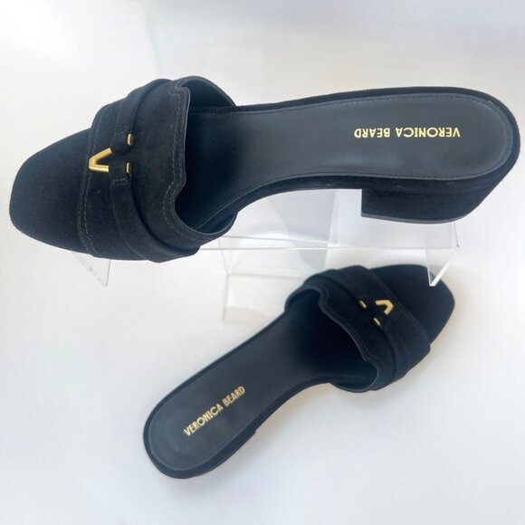 Veronica Beard Annette Black Suede Sandals Block Heel Women Size 8.5 - Picture 2 of 10